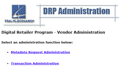 Vendor Admin Main Page