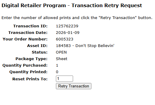 Vendor Admin Retry Page